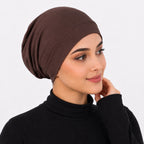 Premium Chiffon Inner Hijab Cap / Downward-Gaze Coffee Brown Slip-On Under-Scarf