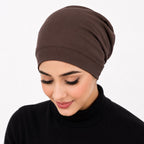 Premium Chiffon Inner Hijab Cap / Downward-Gaze Coffee Brown Slip-On Under-Scarf