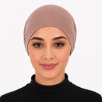 Premium Chiffon Inner Hijab Cap / Front-View Dusty Rose Slip-On Under-Scarf