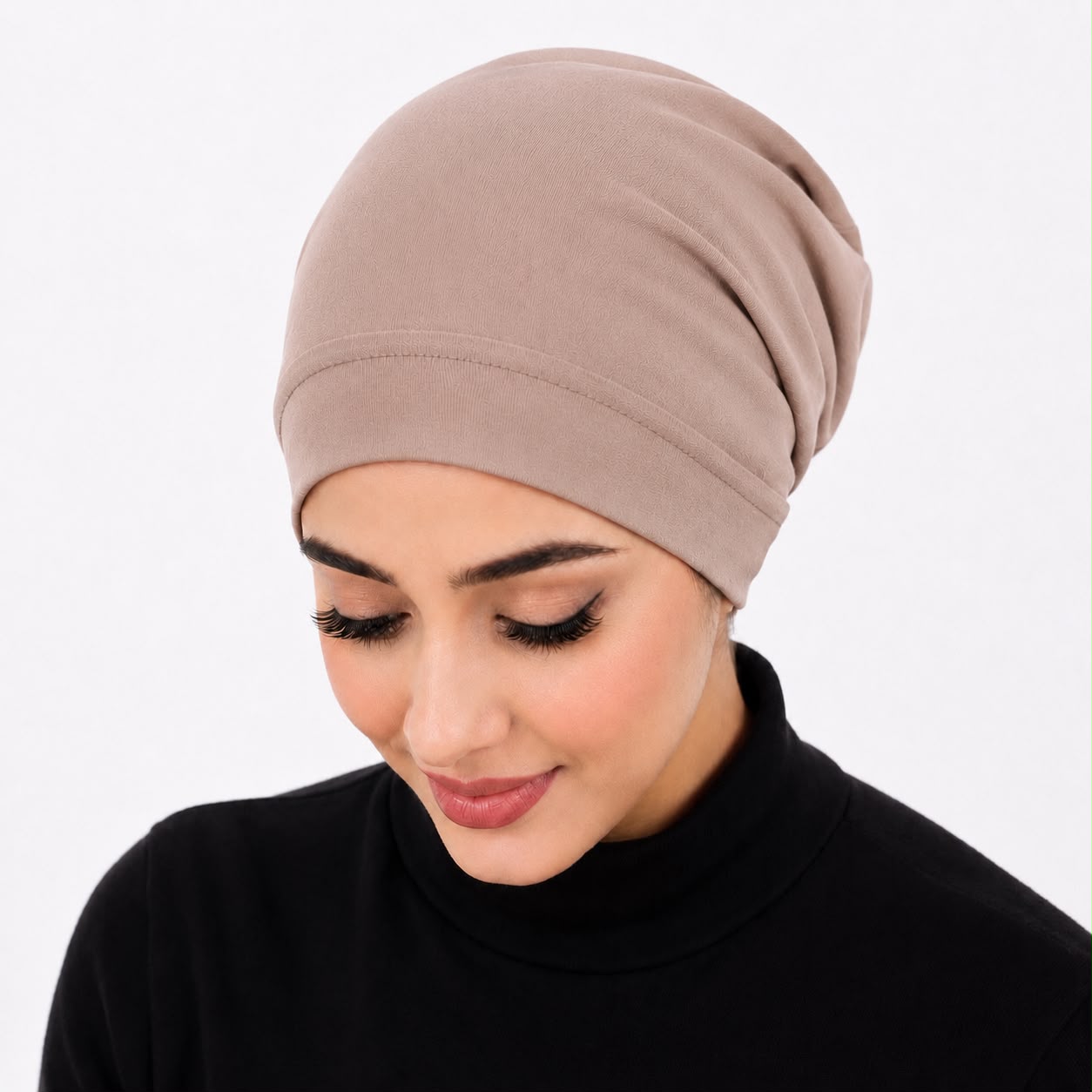 Premium Chiffon Inner Hijab Cap / Front-View Dusty Rose Slip-On Under-Scarf