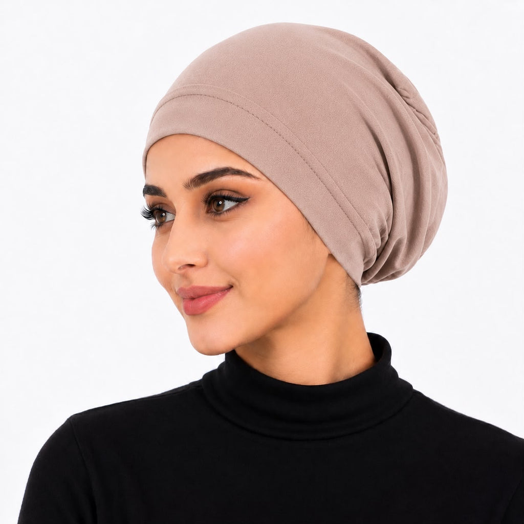 Premium Chiffon Inner Hijab Cap / Front-View Dusty Rose Slip-On Under-Scarf