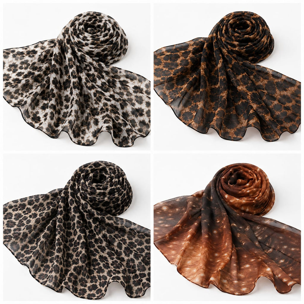 Chiffon Animal Print & Spotted Hijab Collection (Set of 4)