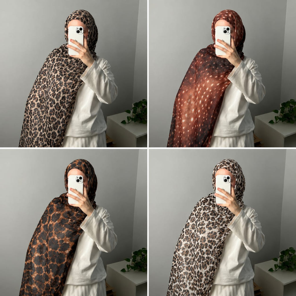Chiffon Animal Print & Spotted Hijab Collection (Set of 4)