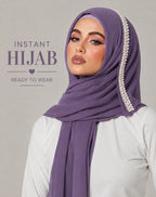 Border Lavender Pearl Chiffon Instant Hijab