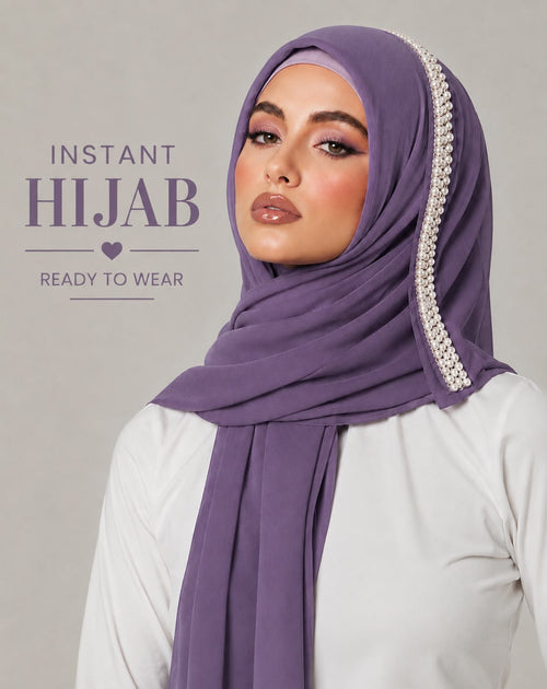 Border Lavender Pearl Chiffon Instant Hijab