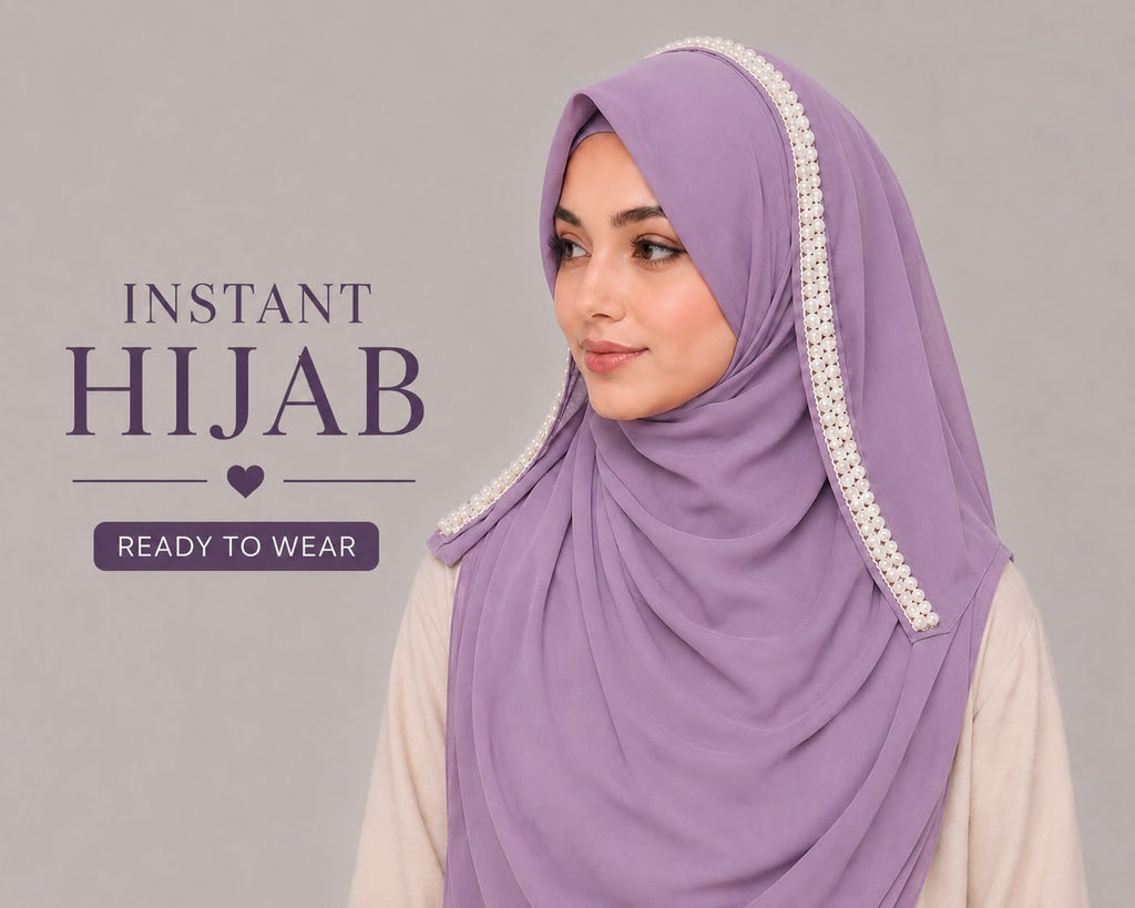 Ready-to-Wear Lavender Pearl Chiffon Instant Hijab