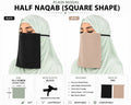 Plain Chiffon Half Naqab with Elastic – Square Shape, 12 x 14 Inch (Pack of Two, Black and Beige)