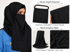 Premium Black Georgette Hijab with Separate Elastic Naqab | Lightweight Modest Wear | Soft & Breathable