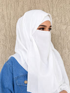 Product Description – White Georgette Hijab with White Half Nose Piece