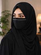 Elegant Chiffon Pleated Niqab Mask with Rhinestone Border