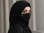 Elegant Chiffon Pleated Niqab Mask with Pearl & Crystal Flower Brooch