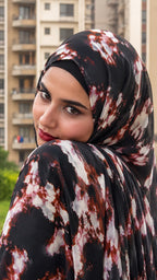 Black Rust Marble Print Pinterest Inspired Chiffon Georgette Hijab for Women | Premium Soft Lightweight & Breathable Chiffon Georgette Fabric | Black Rust White Abstract Marble Printed Long Hijab Scarf | Daily Wear & Party | 185 cm × 75 cm