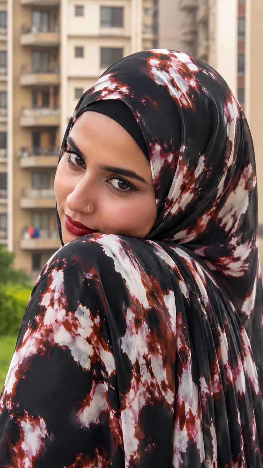 Black Rust Marble Print Pinterest Inspired Chiffon Georgette Hijab for Women | Premium Soft Lightweight & Breathable Chiffon Georgette Fabric | Black Rust White Abstract Marble Printed Long Hijab Scarf | Daily Wear & Party | 185 cm × 75 cm