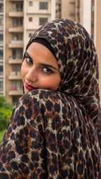Cat Print Pinterest Inspired Chiffon Georgette Hijab for Women | Premium Soft Lightweight & Breathable Chiffon Georgette Fabric | Brown Black Animal Cat Pattern Printed Long Hijab Scarf 185 cm × 75 cm