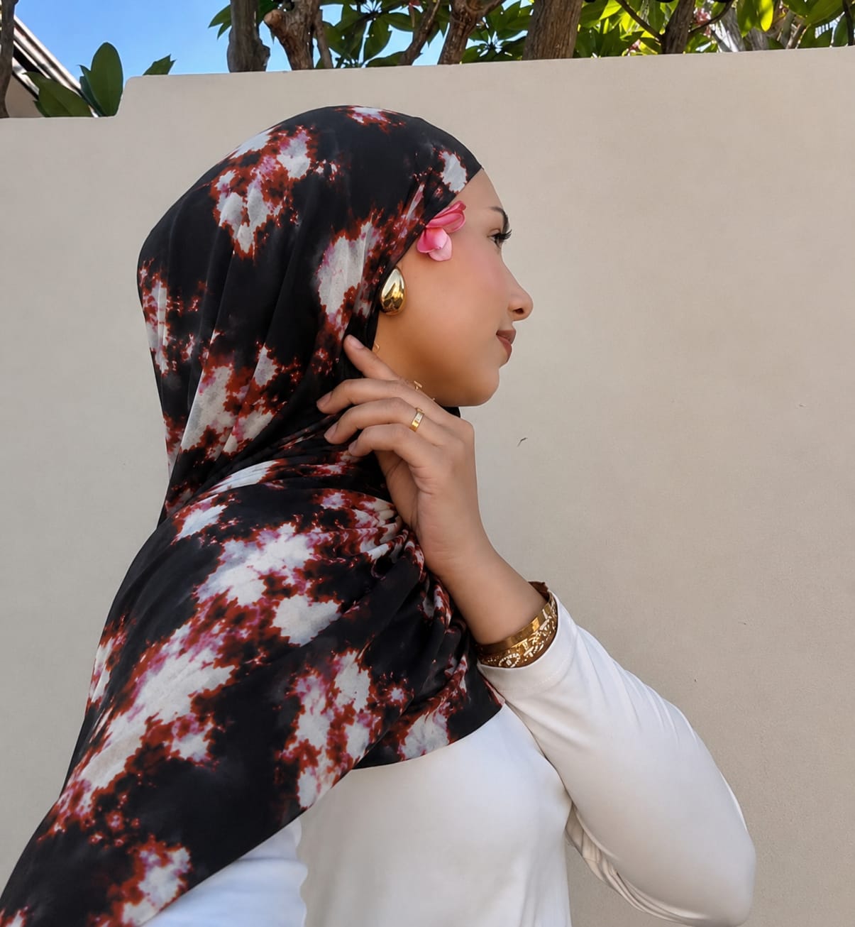 Black Rust Marble Print Pinterest Inspired Chiffon Georgette Hijab for Women | Premium Soft Lightweight & Breathable Chiffon Georgette Fabric | Black Rust White Abstract Marble Printed Long Hijab Scarf | Daily Wear & Party | 185 cm × 75 cm
