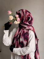 Rose Marble Print Pinterest Inspired Chiffon Georgette Hijab for Women | Premium Soft Lightweight & Breathable Chiffon Georgette Fabric | Rose Pink Black & White Abstract Marble Printed Long Hijab Trendy Aesthetic Muslim Headscarf 185 cm × 75 cm