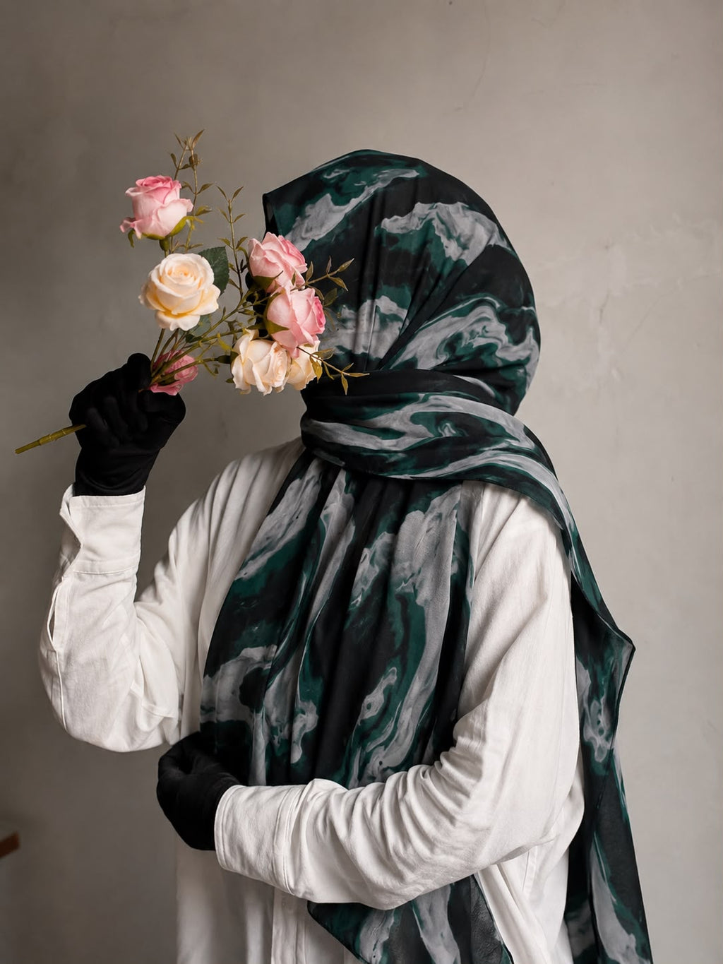 Green Marble Print Pinterest Inspired Chiffon Georgette Hijab for Women Premium Soft Lightweight & Breathable Chiffon Georgette Fabric | Emerald Green Black & White Abstract Marble Printed Long Hijab Scarf Trendy Aesthetic Muslim Headscarf 185 cm × 75 cm