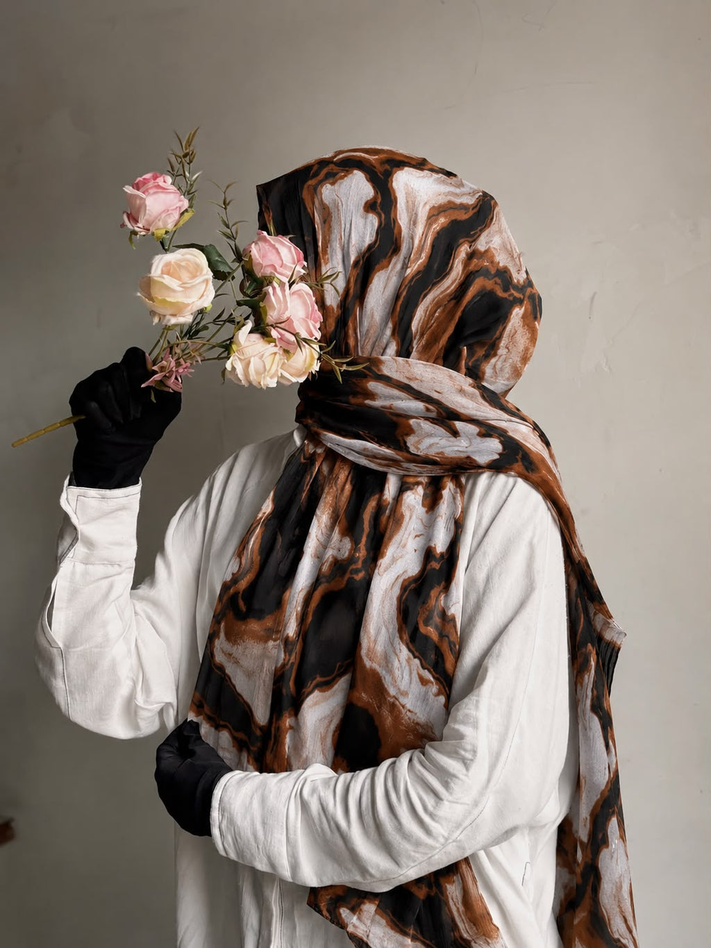 Orange Marble Print Pinterest Inspired Chiffon Georgette Hijab for Women | Premium Soft Lightweight & Breathable Chiffon Georgette Fabric | Orange Brown Black & White Abstract Marble Printed Long Hijab Scarf |185 cm × 75 cm