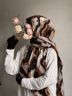 Orange Marble Print Pinterest Inspired Chiffon Georgette Hijab for Women | Premium Soft Lightweight & Breathable Chiffon Georgette Fabric | Orange Brown Black & White Abstract Marble Printed Long Hijab Scarf |185 cm × 75 cm