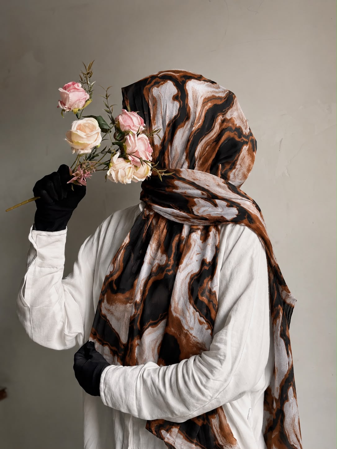 Orange Marble Print Pinterest Inspired Chiffon Georgette Hijab for Women | Premium Soft Lightweight & Breathable Chiffon Georgette Fabric | Orange Brown Black & White Abstract Marble Printed Long Hijab Scarf |185 cm × 75 cm
