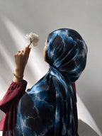 Dark Blue Galaxy Print Pinterest Inspired Chiffon Georgette Hijab| Premium Soft Lightweight & Breathable Chiffon Georgette Fabric Galaxy Marble Abstract Printed Long Hijab Scarf| Trendy Aesthetic Muslim Headscarf for Daily Wear & Party | 185 cm × 75 cm