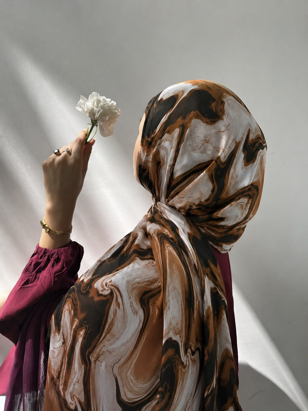 Orange Marble Print Pinterest Inspired Chiffon Georgette Hijab for Women | Premium Soft Lightweight & Breathable Chiffon Georgette Fabric | Orange Brown Black & White Abstract Marble Printed Long Hijab Scarf |185 cm × 75 cm