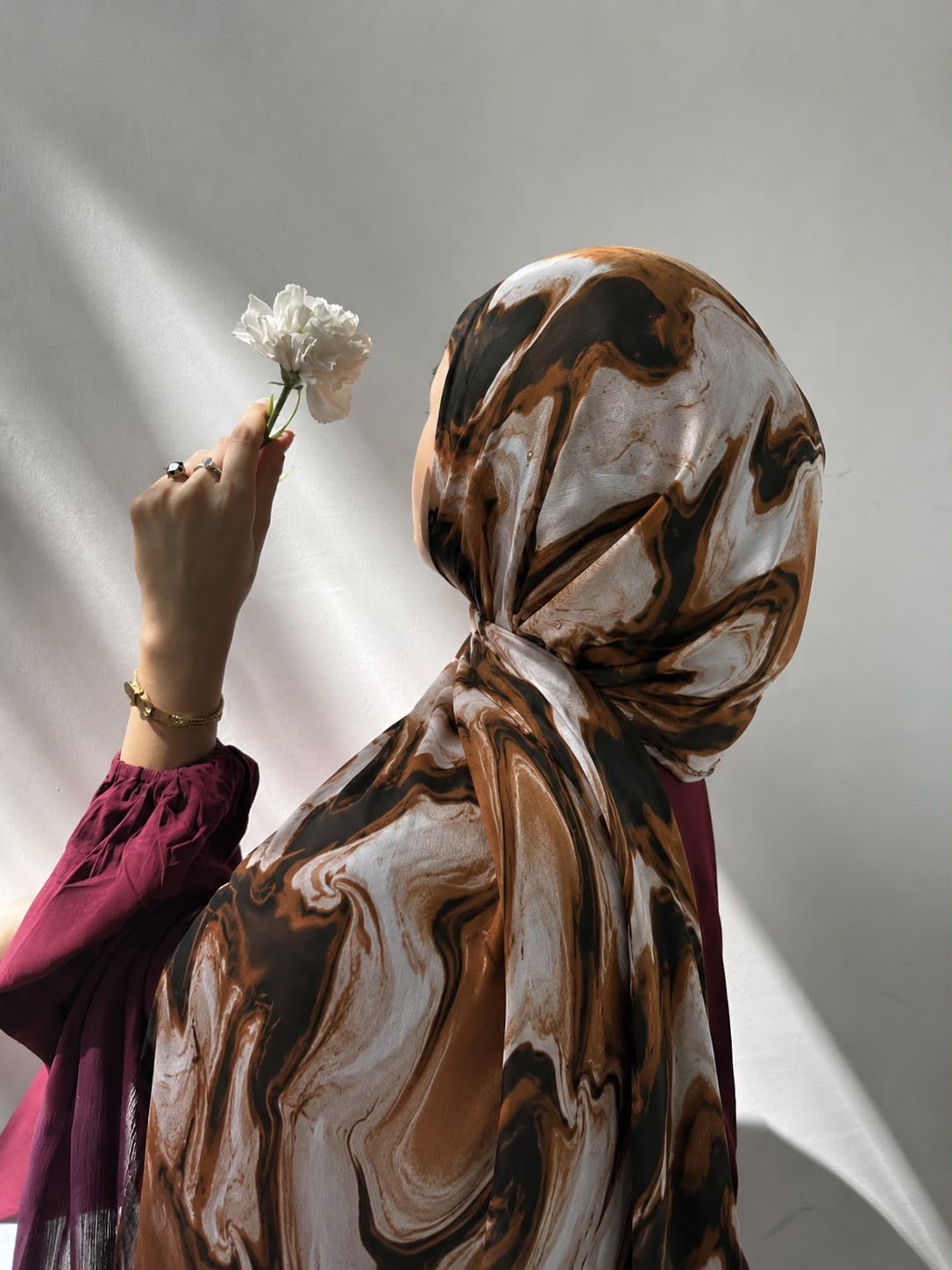 Orange Marble Print Pinterest Inspired Chiffon Georgette Hijab for Women | Premium Soft Lightweight & Breathable Chiffon Georgette Fabric | Orange Brown Black & White Abstract Marble Printed Long Hijab Scarf |185 cm × 75 cm