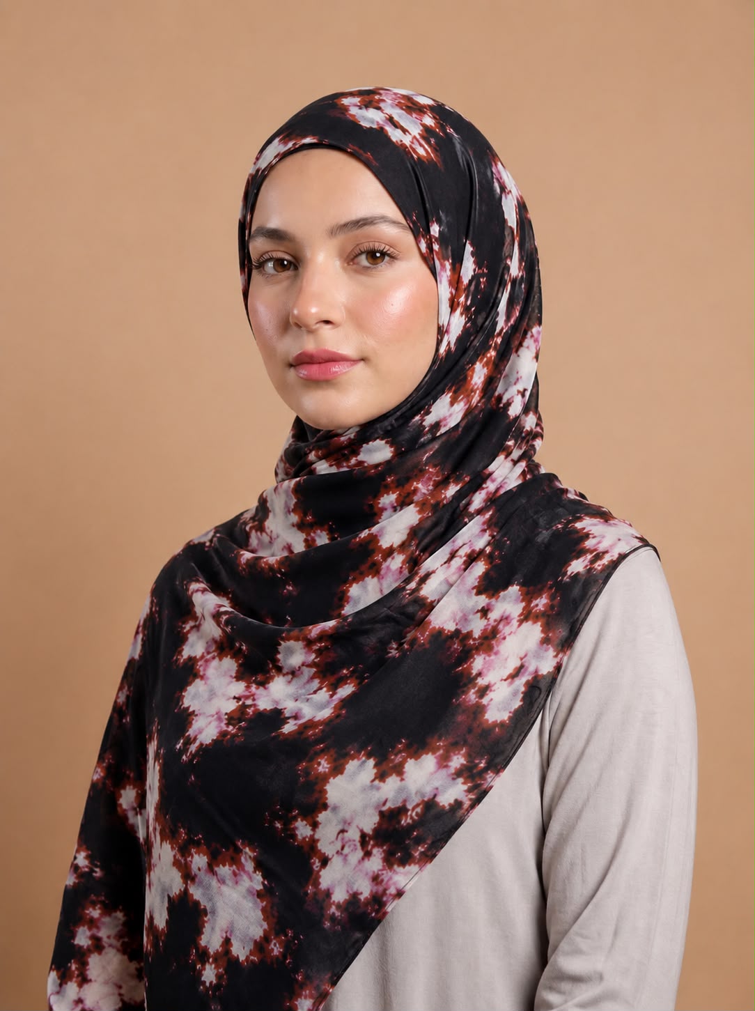 Black Rust Marble Print Pinterest Inspired Chiffon Georgette Hijab for Women | Premium Soft Lightweight & Breathable Chiffon Georgette Fabric | Black Rust White Abstract Marble Printed Long Hijab Scarf | Daily Wear & Party | 185 cm × 75 cm