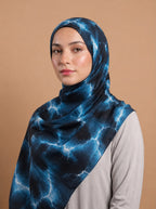 Dark Blue Galaxy Print Pinterest Inspired Chiffon Georgette Hijab| Premium Soft Lightweight & Breathable Chiffon Georgette Fabric Galaxy Marble Abstract Printed Long Hijab Scarf| Trendy Aesthetic Muslim Headscarf for Daily Wear & Party | 185 cm × 75 cm