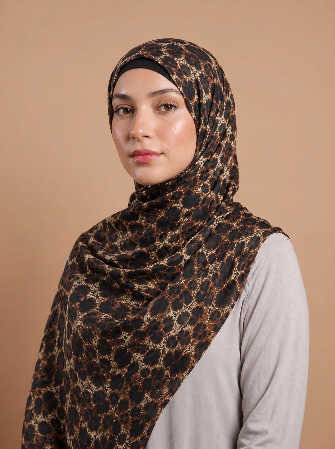 Cat Print Pinterest Inspired Chiffon Georgette Hijab for Women | Premium Soft Lightweight & Breathable Chiffon Georgette Fabric | Brown Black Animal Cat Pattern Printed Long Hijab Scarf 185 cm × 75 cm