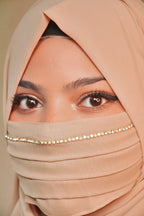 Regal Pleated Face Veil Mask with Stone Border - skin